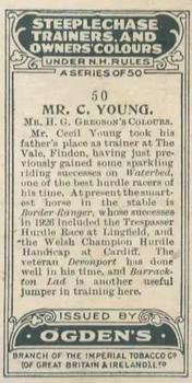 1927 Ogden's Steeplechase Trainers and Owners' Colours #50 C. Young Back